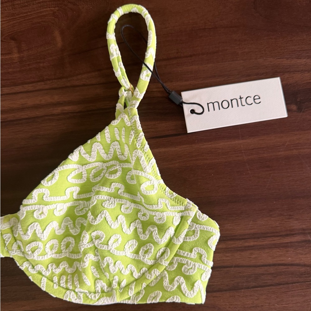 NWT Montce Lime Green Icing Zig-Zag Stitch Dainty Bikini Top - Medium